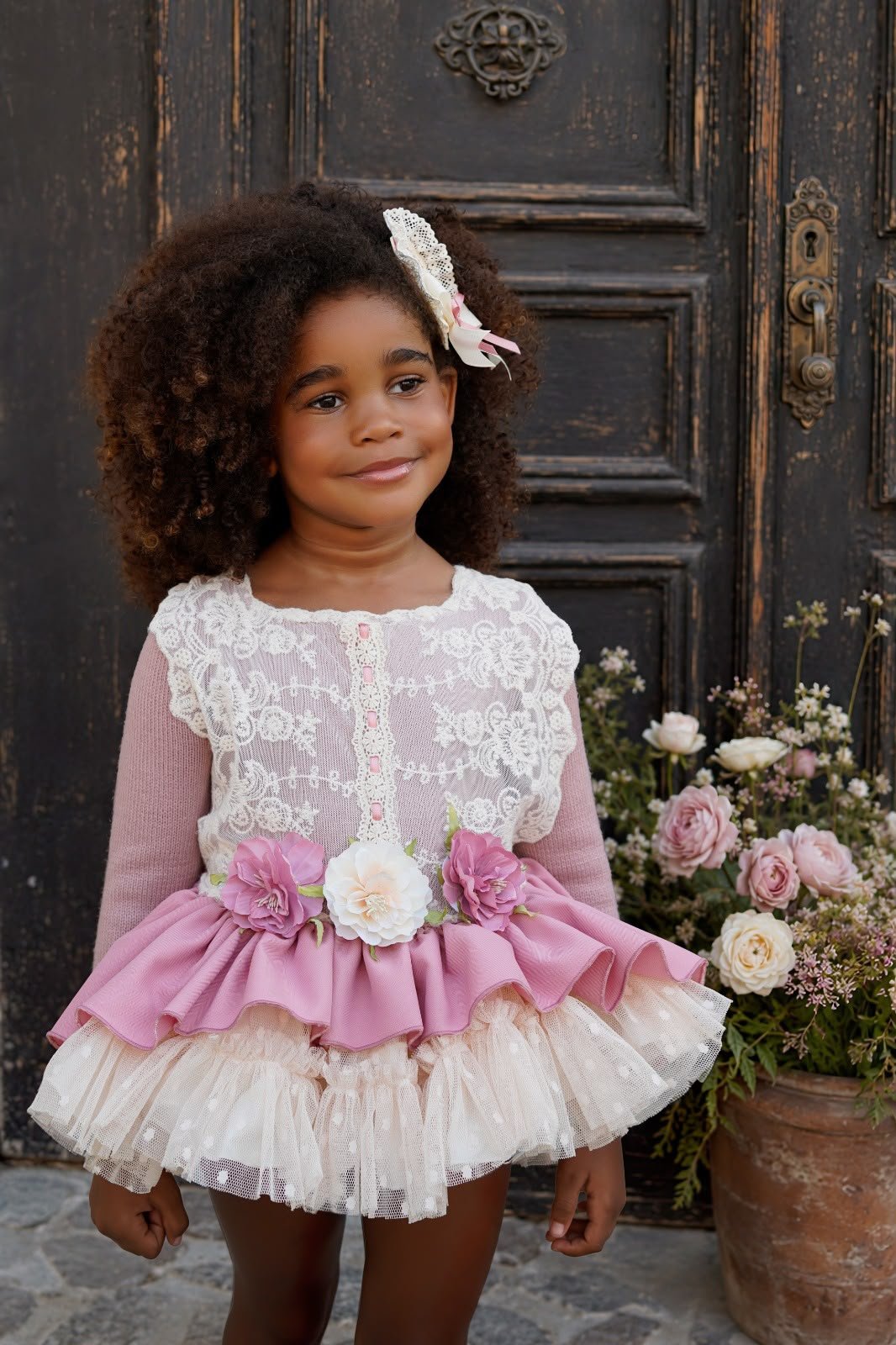Ela Confeccion Girls Pink & Cream Lace Dress Set | AW26 PRE-ORDER