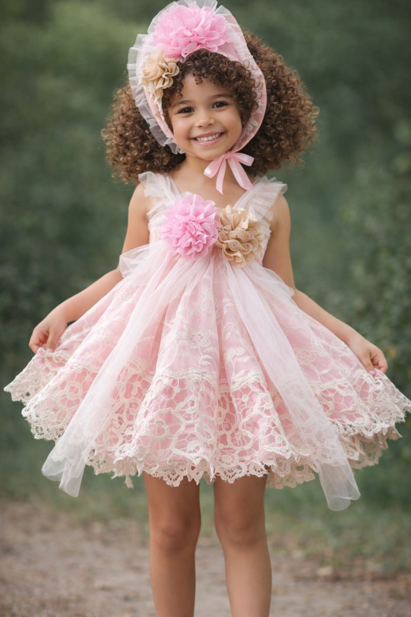 Ela Confeccion SS26 PRE - ORDER - Girls Baby Pink Tulle & Lace Dress