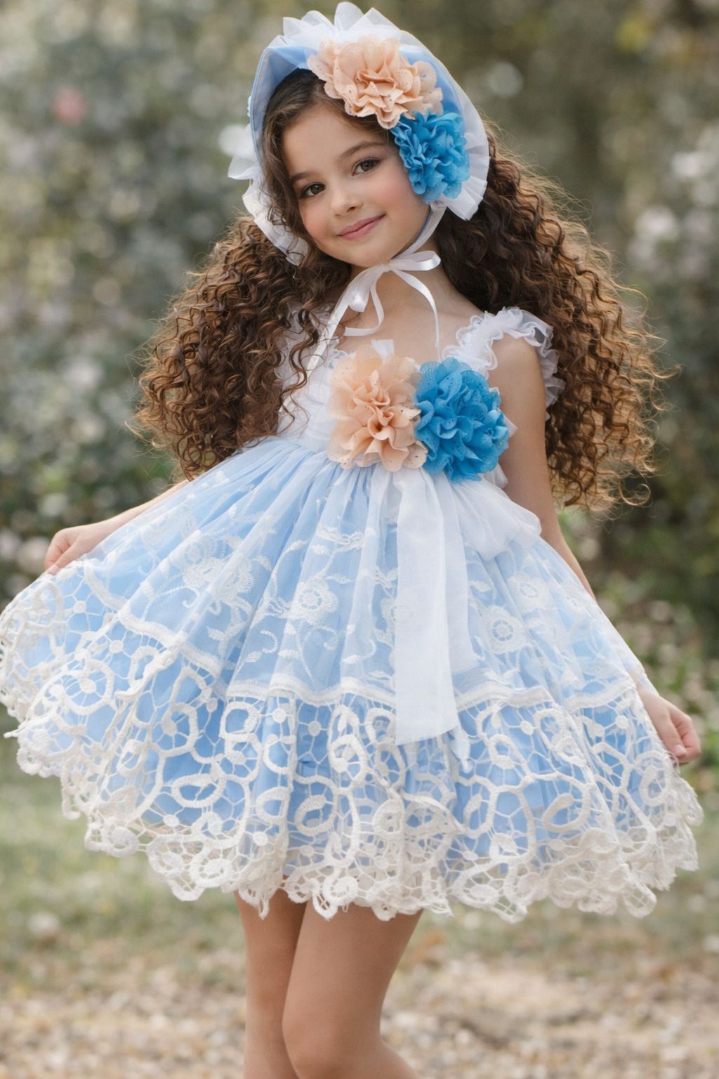 Ela Confeccion SS26 PRE - ORDER - Girls Blue & Ivory Lace Dress