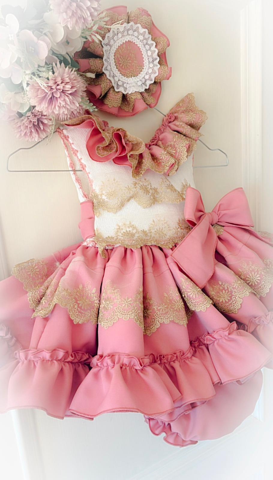 Ela Confeccion SS26 PRE - ORDER - Girls Cream, Dusky Pink & Gold Dress