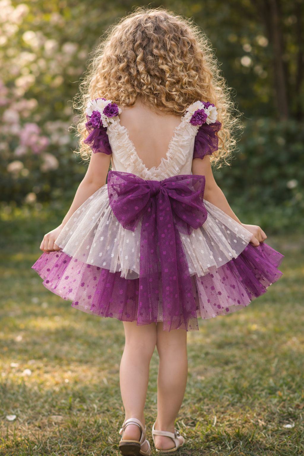 Ela Confeccion SS26 PRE - ORDER - Girls Cream & Plum Tulle Dress