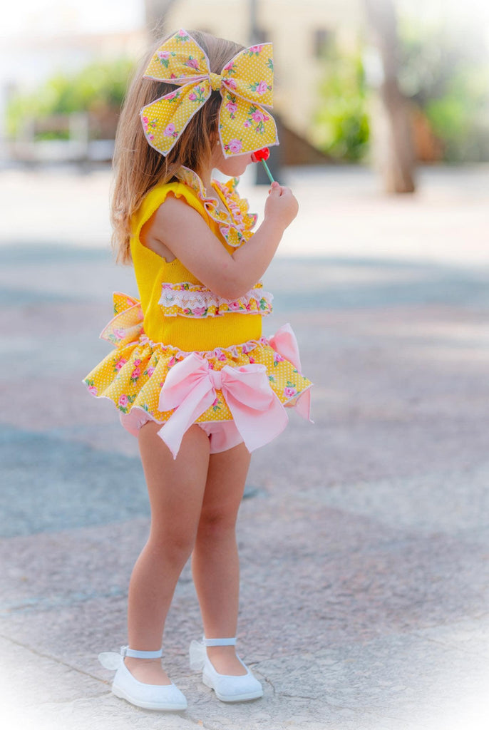 Ela SS24 PRE-ORDER - Girls Knitwear Yellow & Pink Floral Set - Mariposa Children's Boutique