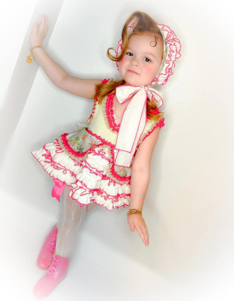Ela SS24 PRE-ORDER - Girls Lemon & Pink Ruffle Dress - Mariposa Children's Boutique