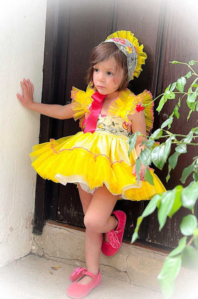 Ela SS24 PRE-ORDER - Girls Yellow & Pink Dress & Knickers - Mariposa Children's Boutique