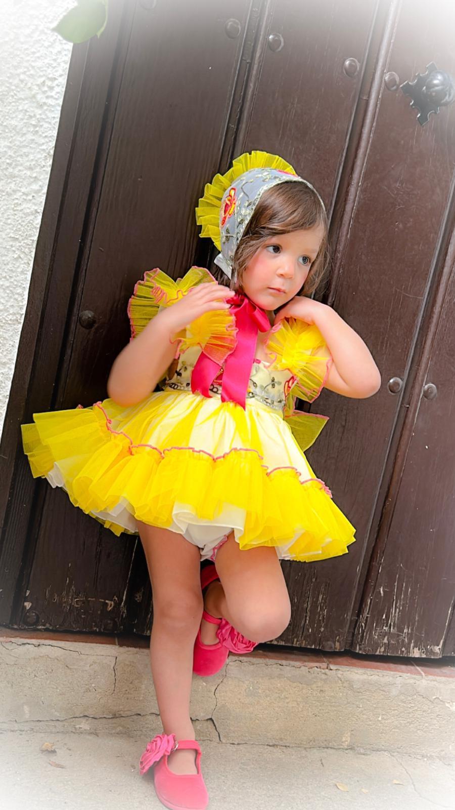 Ela SS24 PRE-ORDER - Girls Yellow & Pink Dress & Knickers - Mariposa Children's Boutique