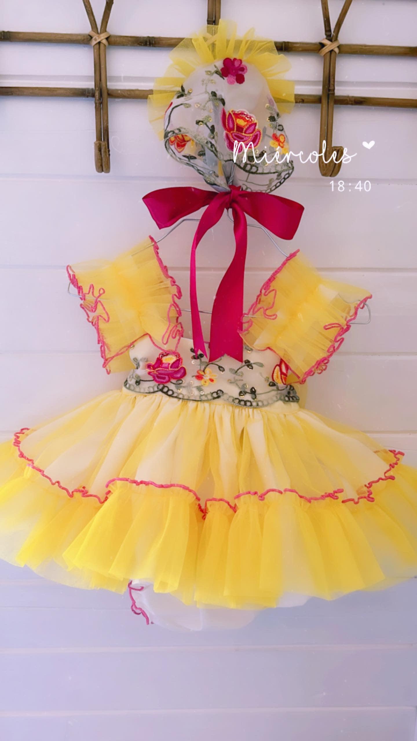 Ela SS24 PRE-ORDER - Girls Yellow & Pink Dress & Knickers - Mariposa Children's Boutique