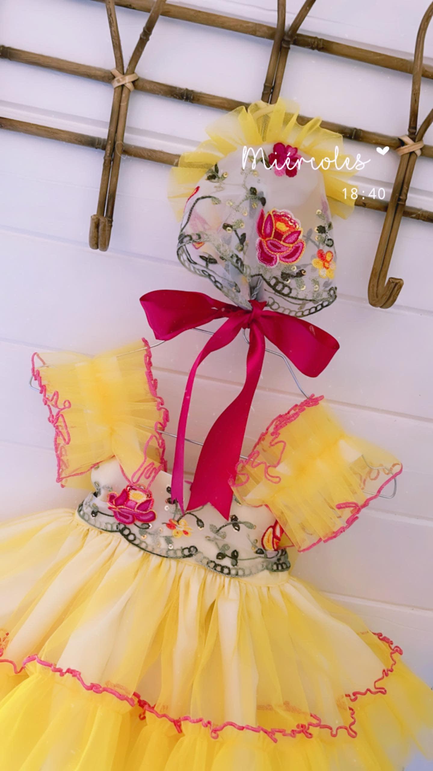 Ela SS24 PRE-ORDER - Girls Yellow & Pink Dress & Knickers - Mariposa Children's Boutique