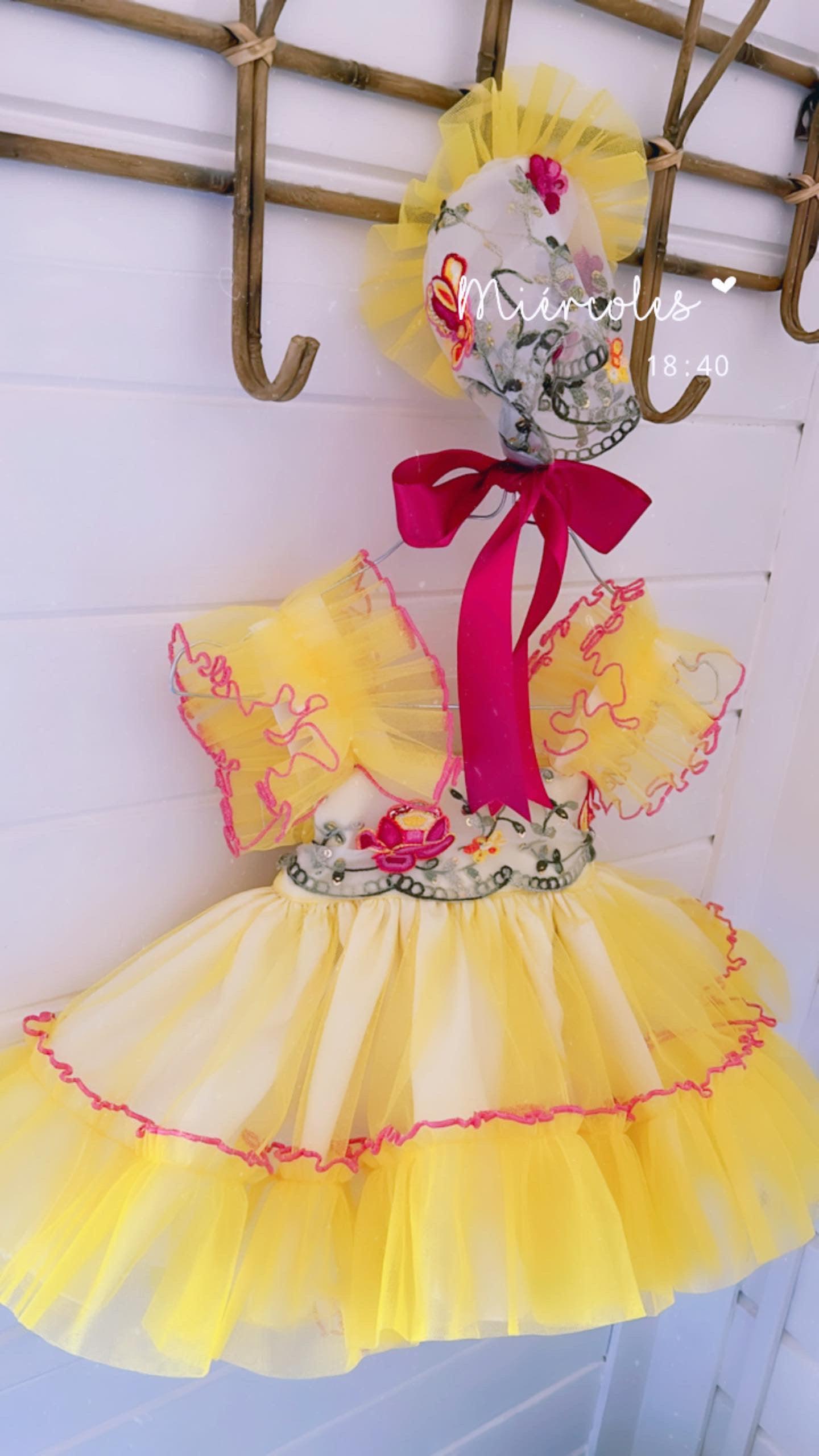 Ela SS24 PRE-ORDER - Girls Yellow & Pink Dress & Knickers - Mariposa Children's Boutique