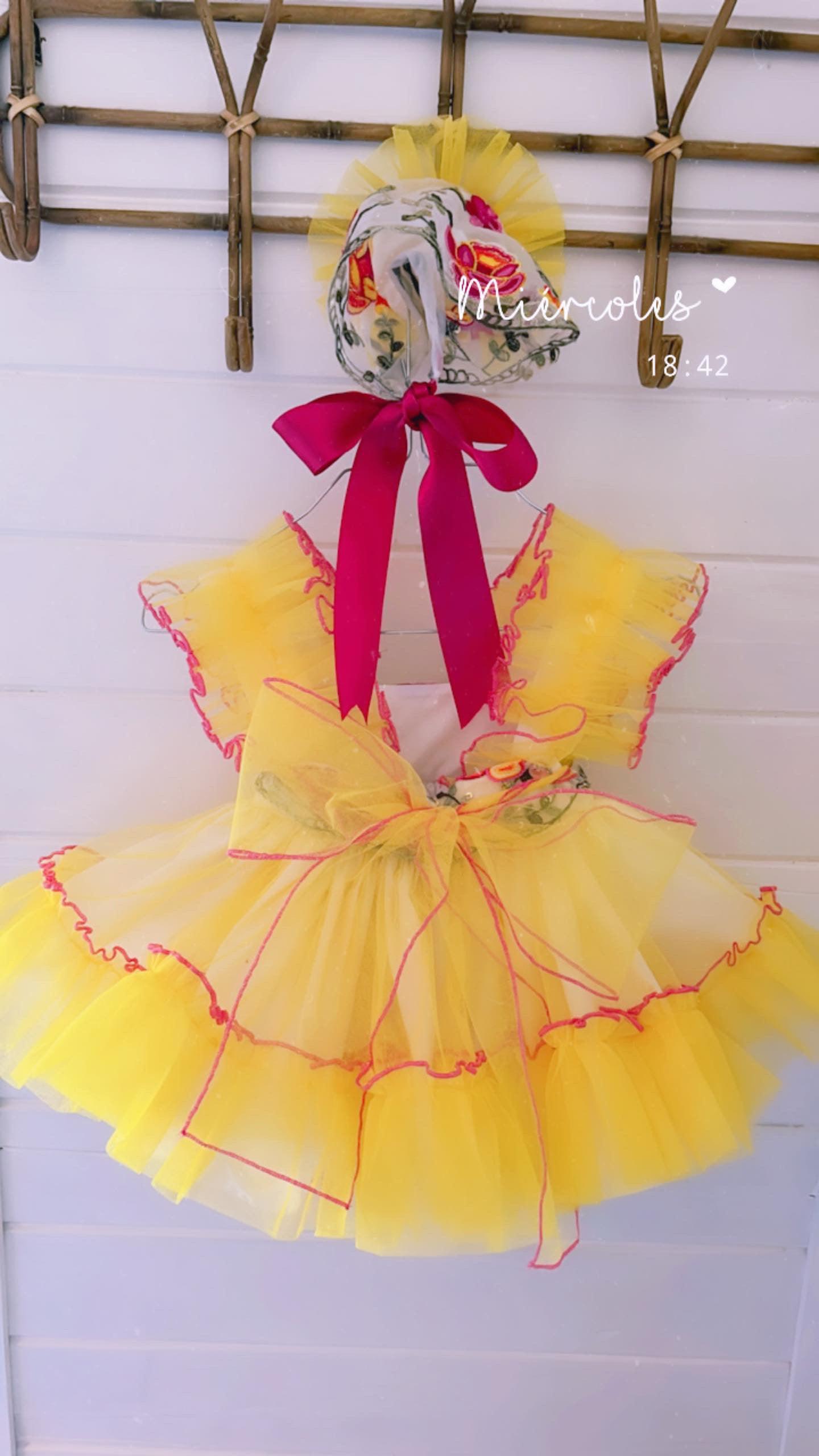 Ela SS24 PRE-ORDER - Girls Yellow & Pink Dress & Knickers - Mariposa Children's Boutique