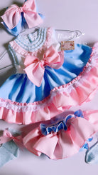 Ela SS24 PRE-ORDER Mini Collection - Girls Blue & Pink Dress, Knickers & Hairpiece - Mariposa Children's Boutique