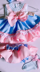 Ela SS24 PRE-ORDER Mini Collection - Girls Blue & Pink Dress, Knickers & Hairpiece - Mariposa Children's Boutique