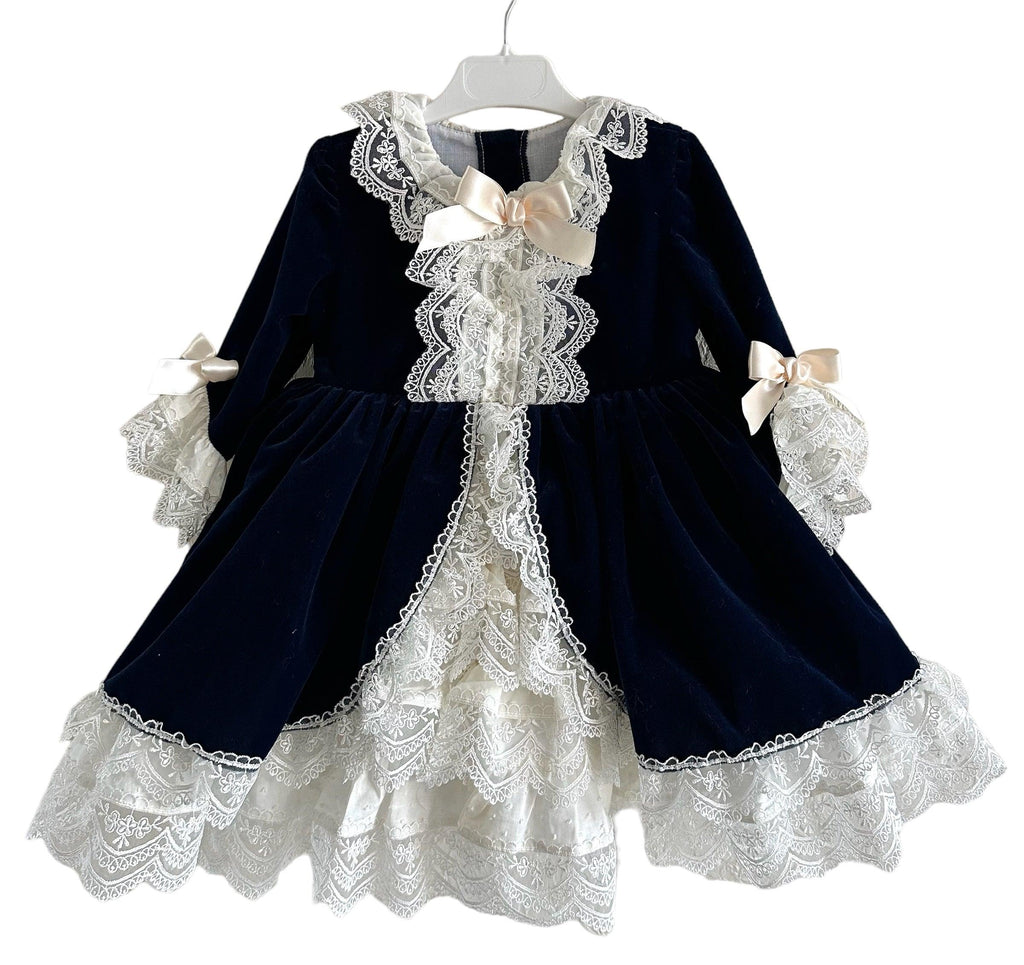 Exclusive Antoinette Navy Velvet Dress Age 3yrs IN-STOCK - Mariposa Children's Boutique
