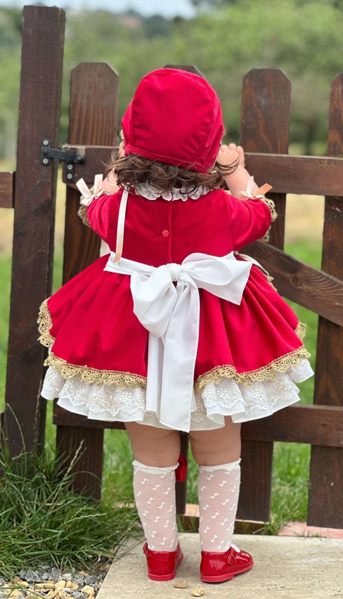 Exclusive AW25 Red & Cream Puffball Dress Only ( MADE TO ORDER ) - Mariposa Children's Boutique