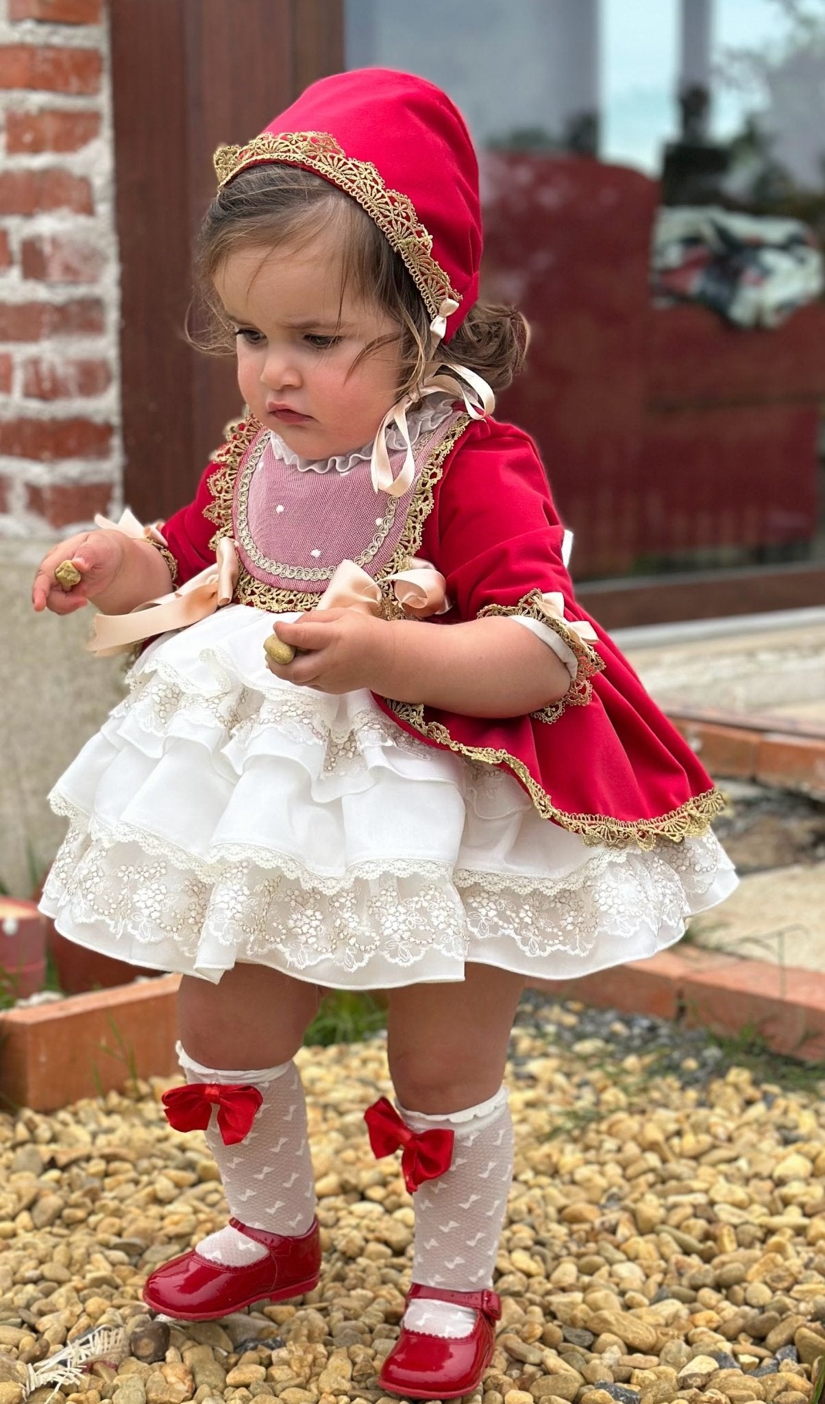 Exclusive AW25 Red & Cream Puffball Dress Only ( MADE TO ORDER ) - Mariposa Children's Boutique