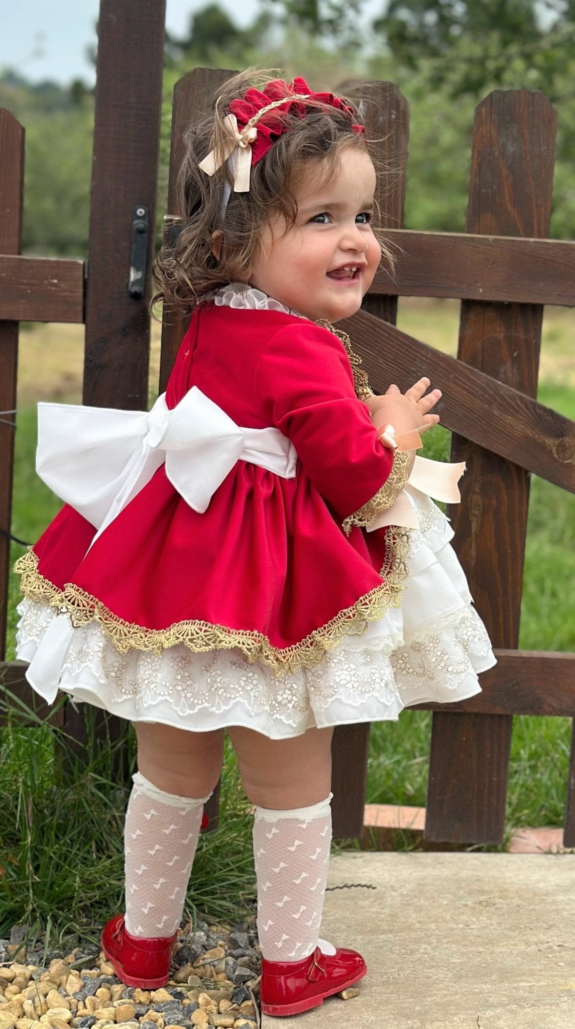 Exclusive AW25 Red & Cream Puffball Dress Only ( MADE TO ORDER ) - Mariposa Children's Boutique