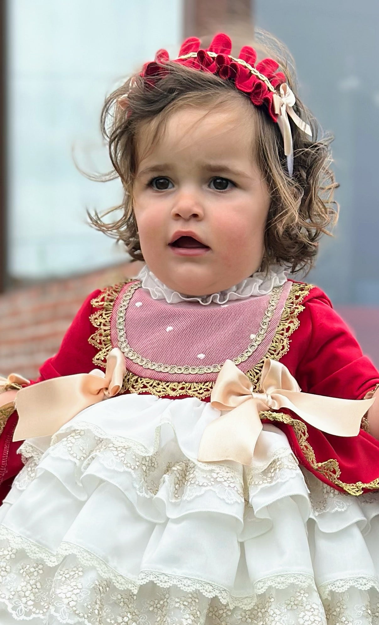 Exclusive AW25 Red & Cream Puffball Dress Only ( MADE TO ORDER ) - Mariposa Children's Boutique