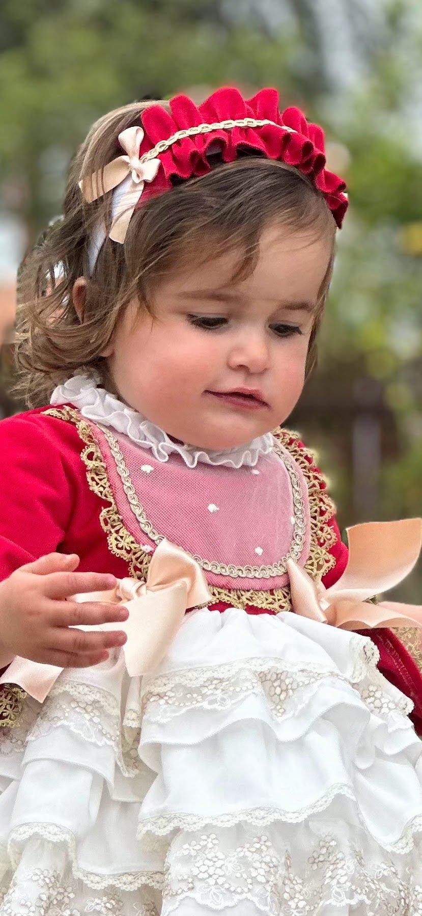 Exclusive AW25 Red & Cream Puffball Dress Only ( MADE TO ORDER ) - Mariposa Children's Boutique