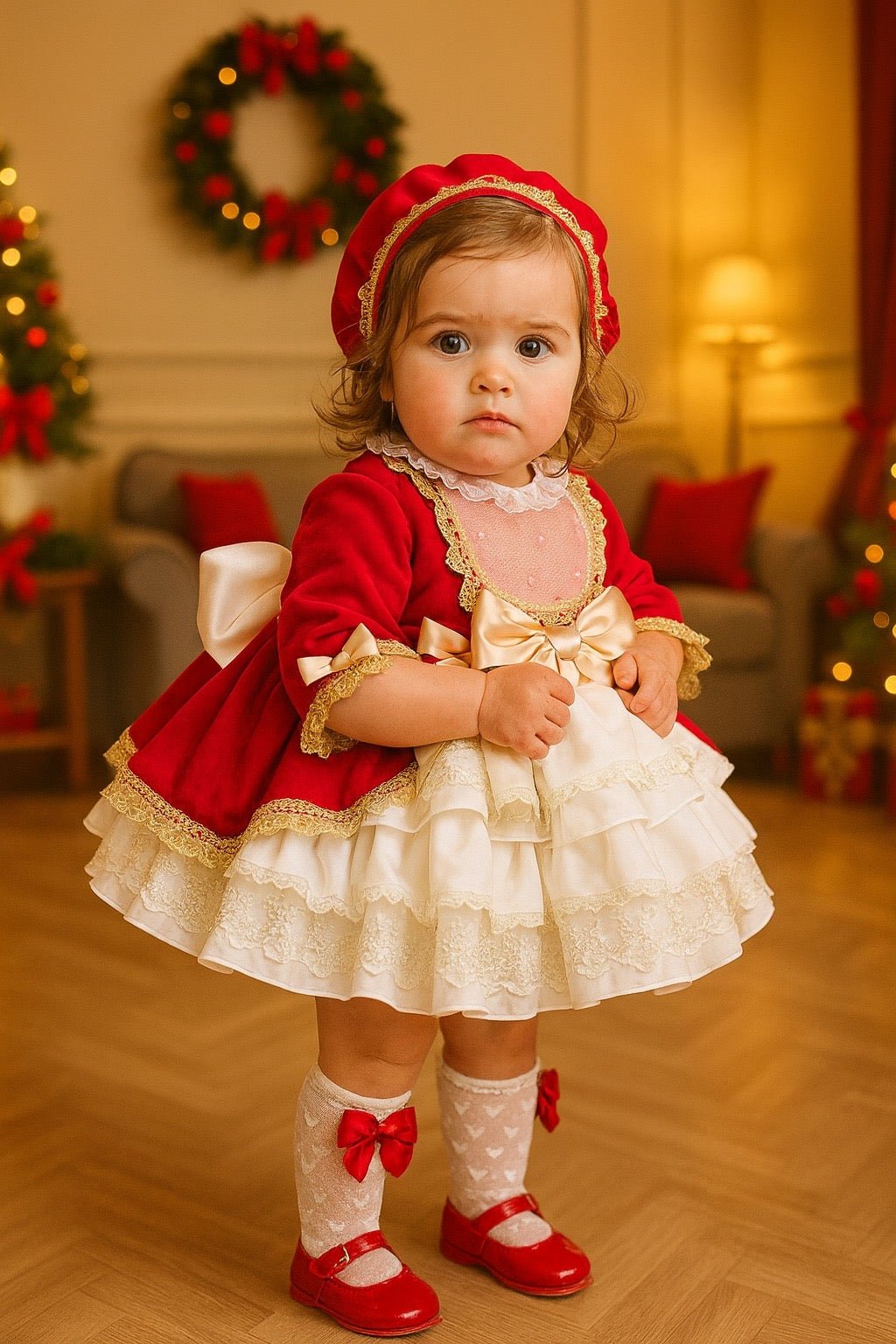 Exclusive AW25 Red & Cream Puffball Dress Only ( MADE TO ORDER )