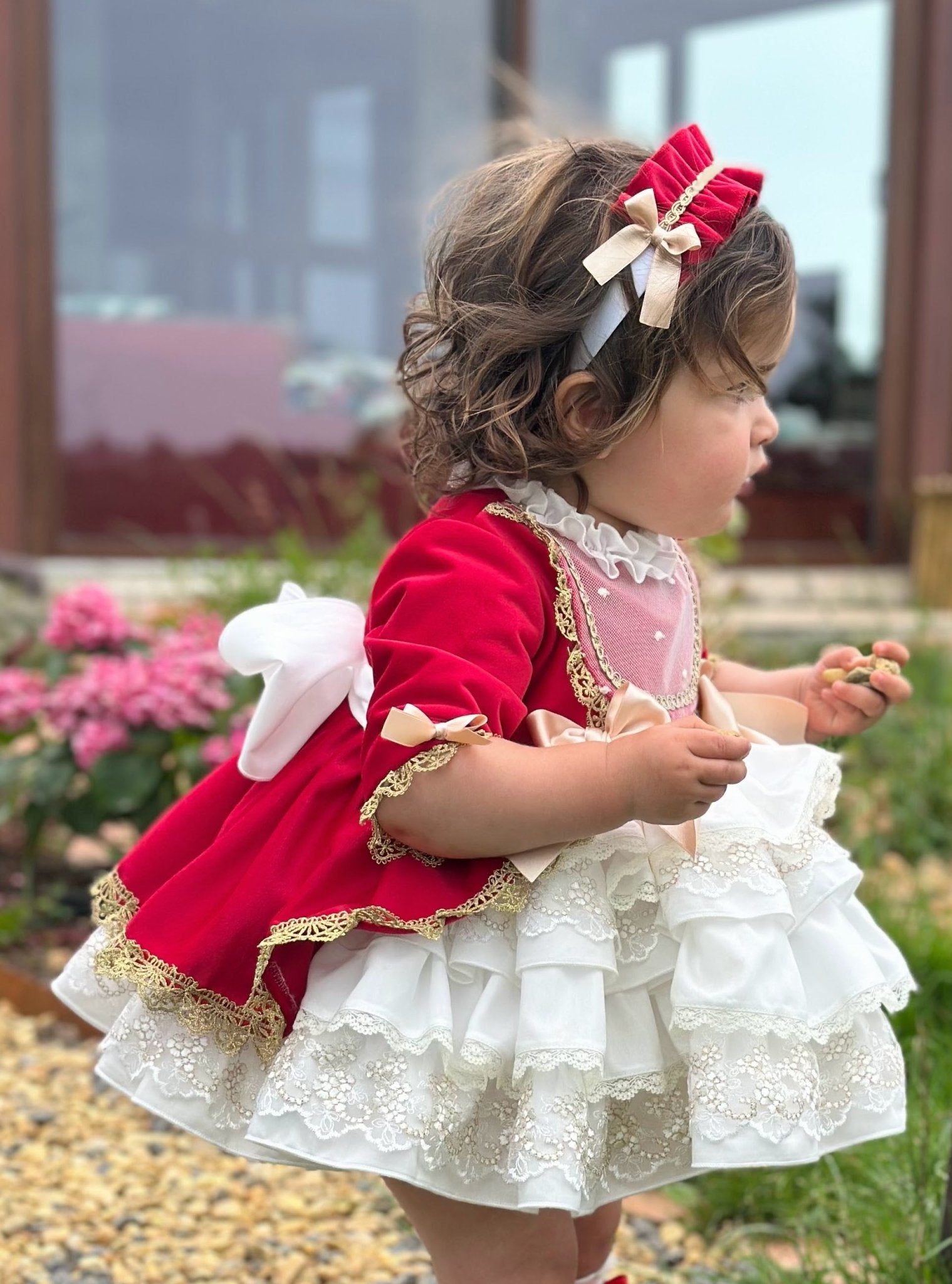 Exclusive AW25 Red & Cream Puffball Dress Only ( MADE TO ORDER ) - Mariposa Children's Boutique