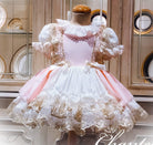 Exclusive Made to Order - Chantelle Pink, Cream and Gold Puffball Dress - Mariposa Children's Boutique