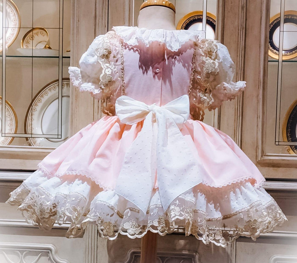 Exclusive Made to Order - Chantelle Pink, Cream and Gold Puffball Dress - Mariposa Children's Boutique