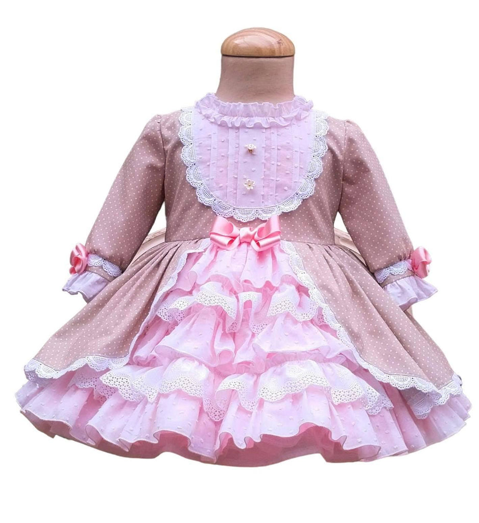 Exclusive Handmade to Order Natalia Pink & Camel Dress - Mariposa Children's Boutique