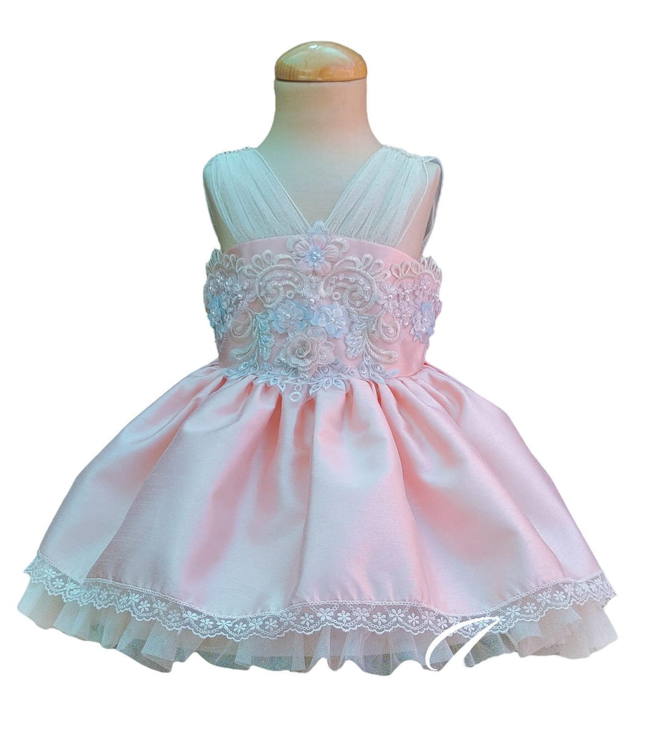 Exclusive Handmade to Order Jane Pink & Cream Dress - Mariposa Children's Boutique