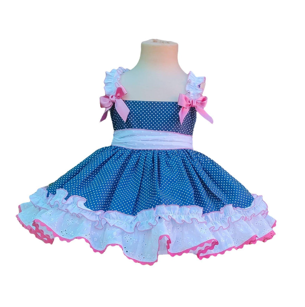 Exclusive Handmade to Order Julie Navy, White and Pink Dress - Mariposa Children's Boutique