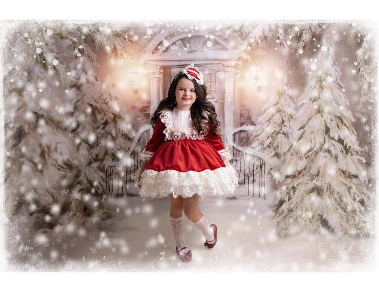 Exclusive - Holly Red & Cream Velvet & Lace Puffball Dress Age 4yrs IN - STOCK - Mariposa Children's Boutique