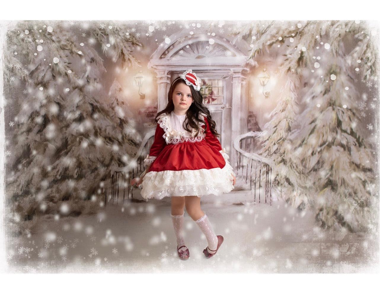 Exclusive - Holly Red & Cream Velvet & Lace Puffball Dress Age 4yrs IN - STOCK - Mariposa Children's Boutique