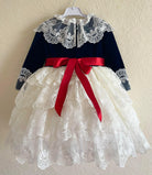 Exclusive JOY Navy Velvet & Cream Lace Dress Handmade to Order - Mariposa Children's Boutique