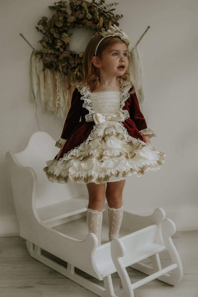 Exclusive Girls Dresses Exclusive AW20 Merry BURGUNDY Velvet Dress with Headpiece  - Pre-Order