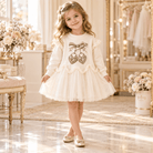 Giorgio Bambini Girls Beige Heart Lock Tulle Frill Sweater Dress | AW26