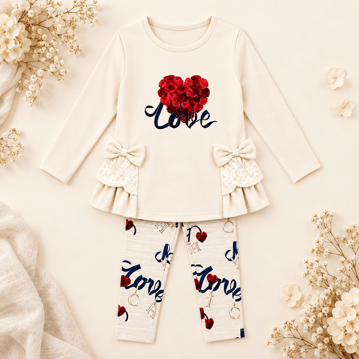 Giorgio Bambini Girls Beige Love Leggings Set | AW26