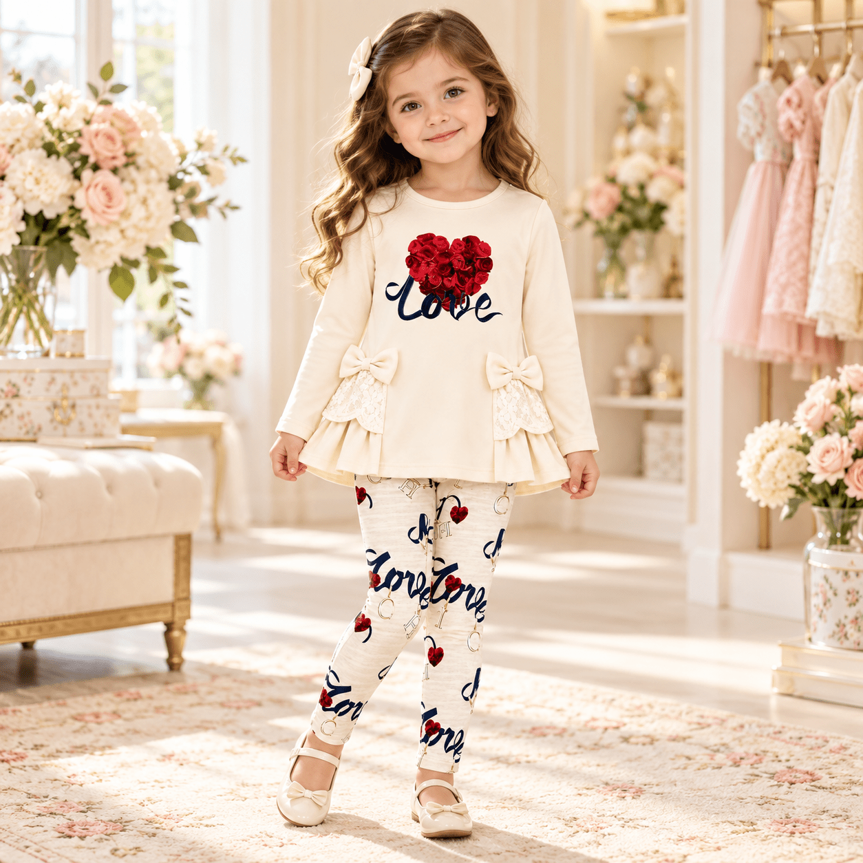 Giorgio Bambini Girls Beige Love Leggings Set | AW26