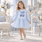 Giorgio Bambini Girls Blue Heart Lock Tulle Frill Sweater Dress | AW26