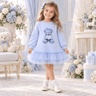 Giorgio Bambini Girls Blue Teddy Bear Tulle Frill Sweater Dress | AW26