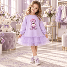 Giorgio Bambini Girls Lilac Teddy Bear Tulle Frill Sweater Dress | AW26