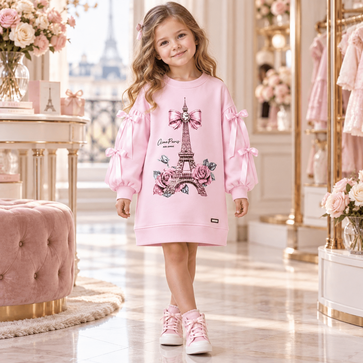 Giorgio Bambini Girls Pink Paris Bow Dress | AW26