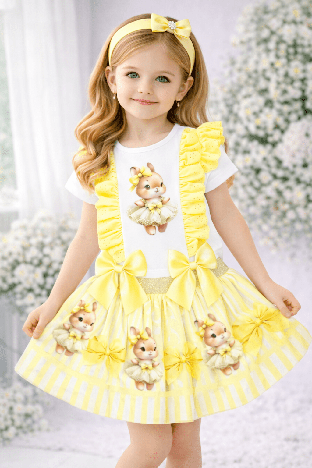Giorgio Bambini SS26 - Girls Lemon Bunny Skirt Set & Hairbow