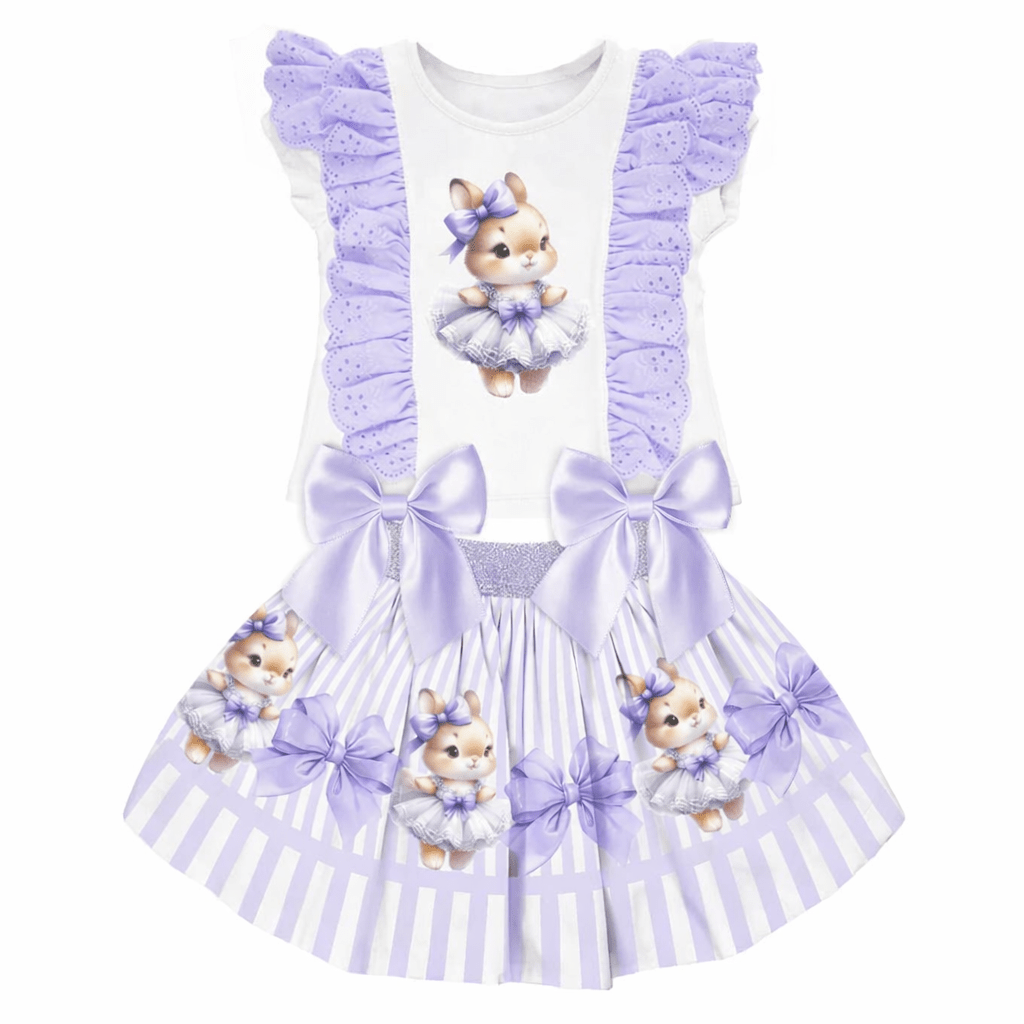 Giorgio Bambini SS26 - Girls Lilac Bunny Skirt Set & Hairbow