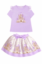 Giorgio Bambini SS26 - Girls Lilac Castle Skirt Set with Hairbow