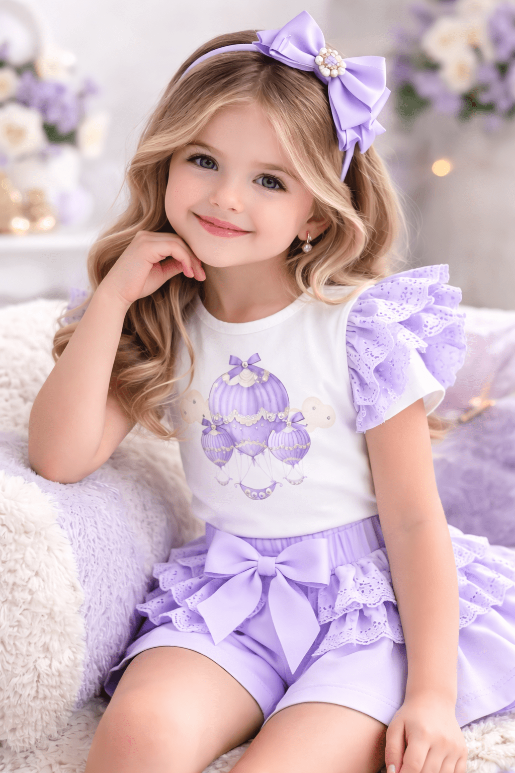 Giorgio Bambini SS26 - Girls Lilac Hot Air Balloon Short Set