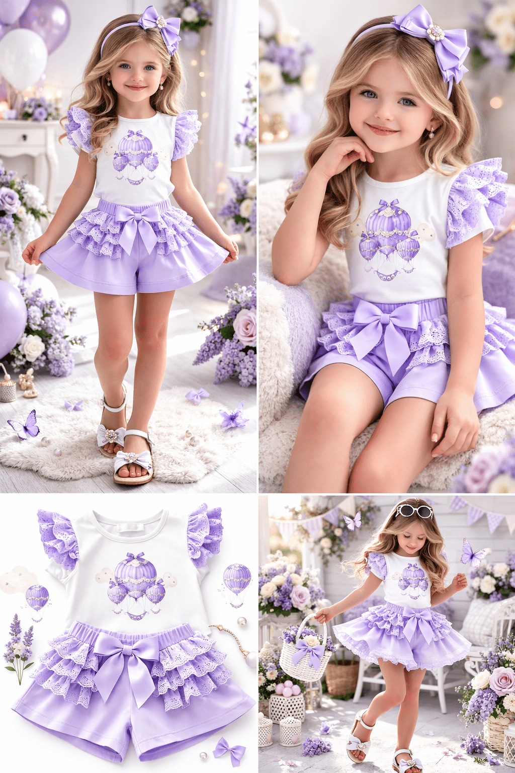 Giorgio Bambini SS26 - Girls Lilac Hot Air Balloon Short Set