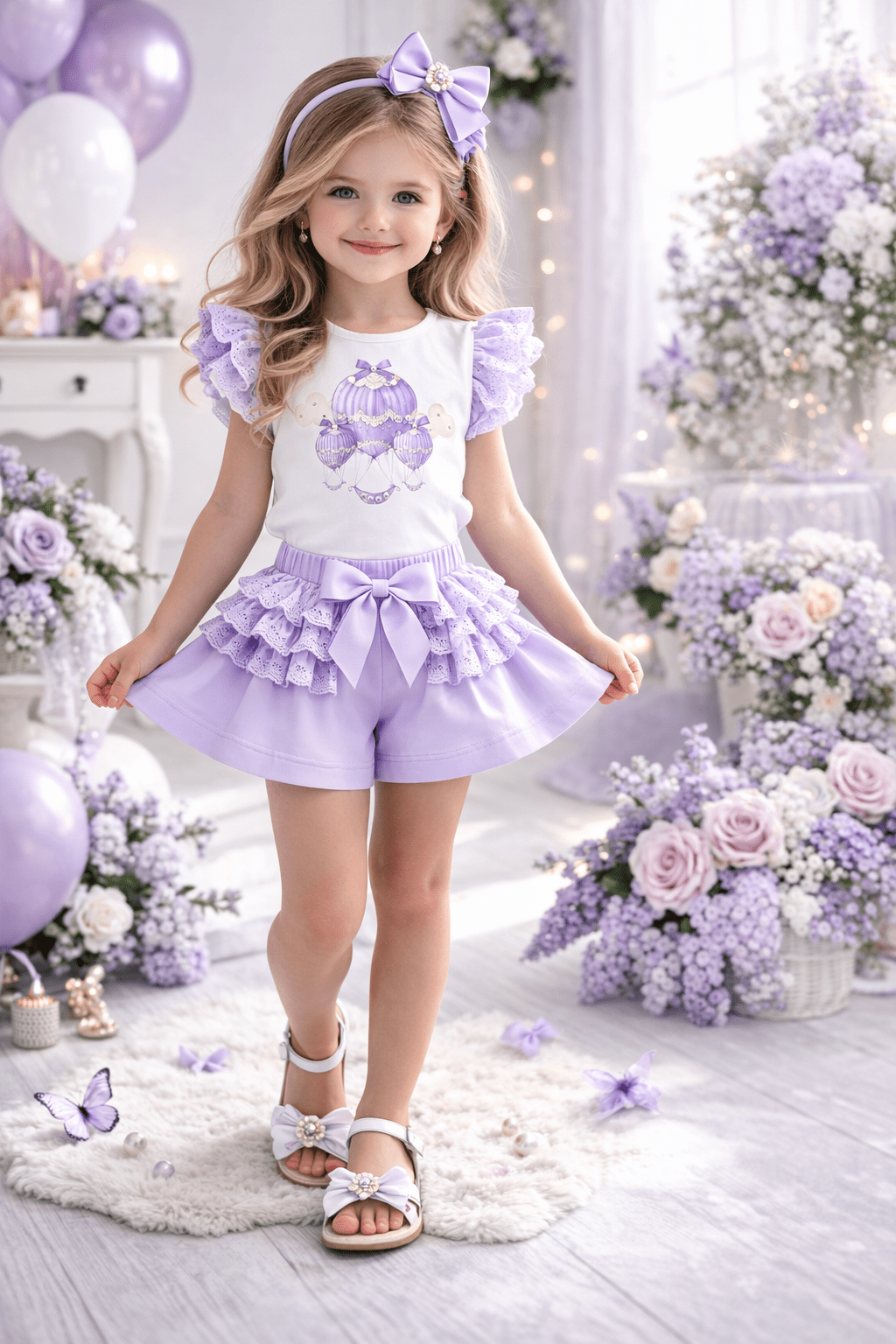 Giorgio Bambini SS26 - Girls Lilac Hot Air Balloon Short Set