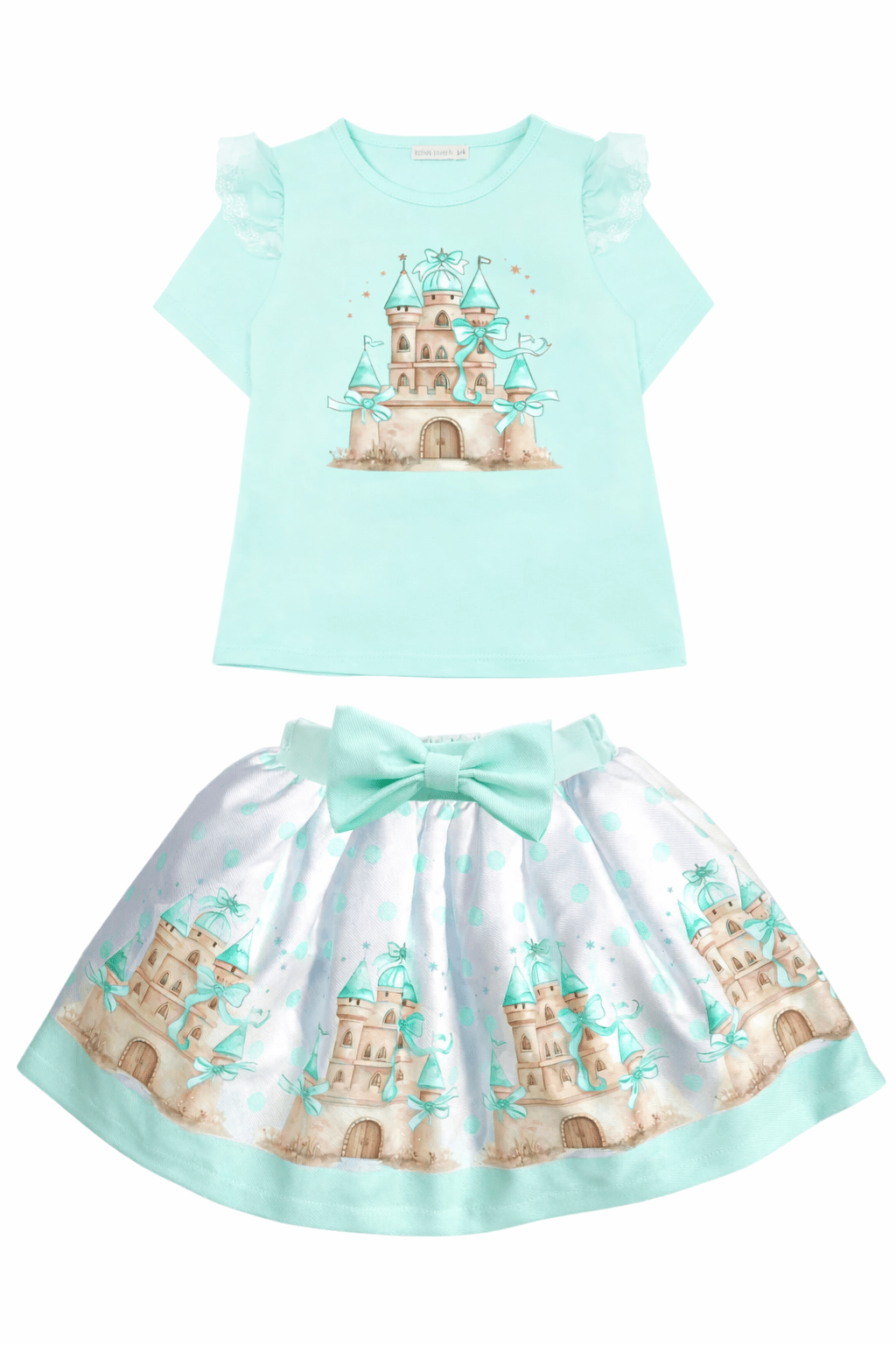 Giorgio Bambini SS26 - Girls Mint Castle Skirt Set with Hairbow