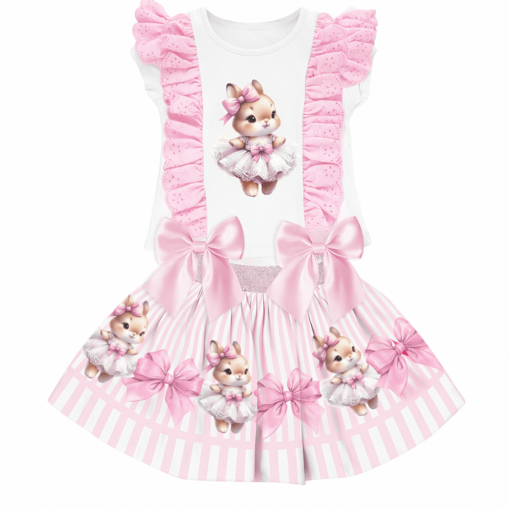 Giorgio Bambini SS26 - Girls Pink Bunny Skirt Set & Hairbow