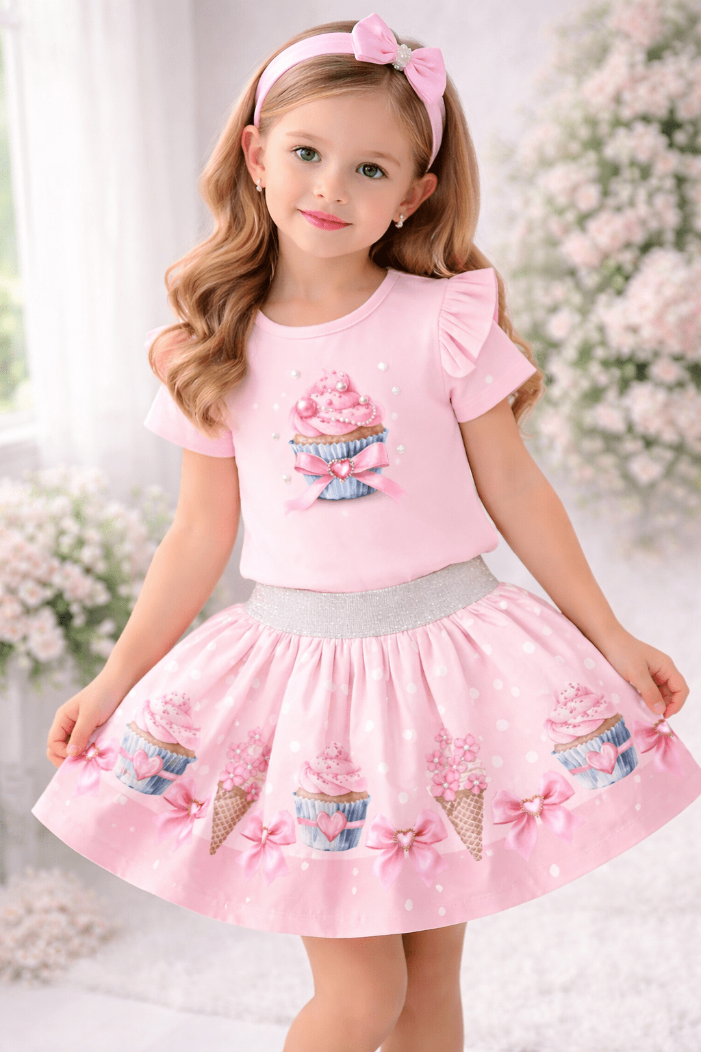 Giorgio Bambini SS26 - Girls Pink Cupcake Skirt Set & Hairbow