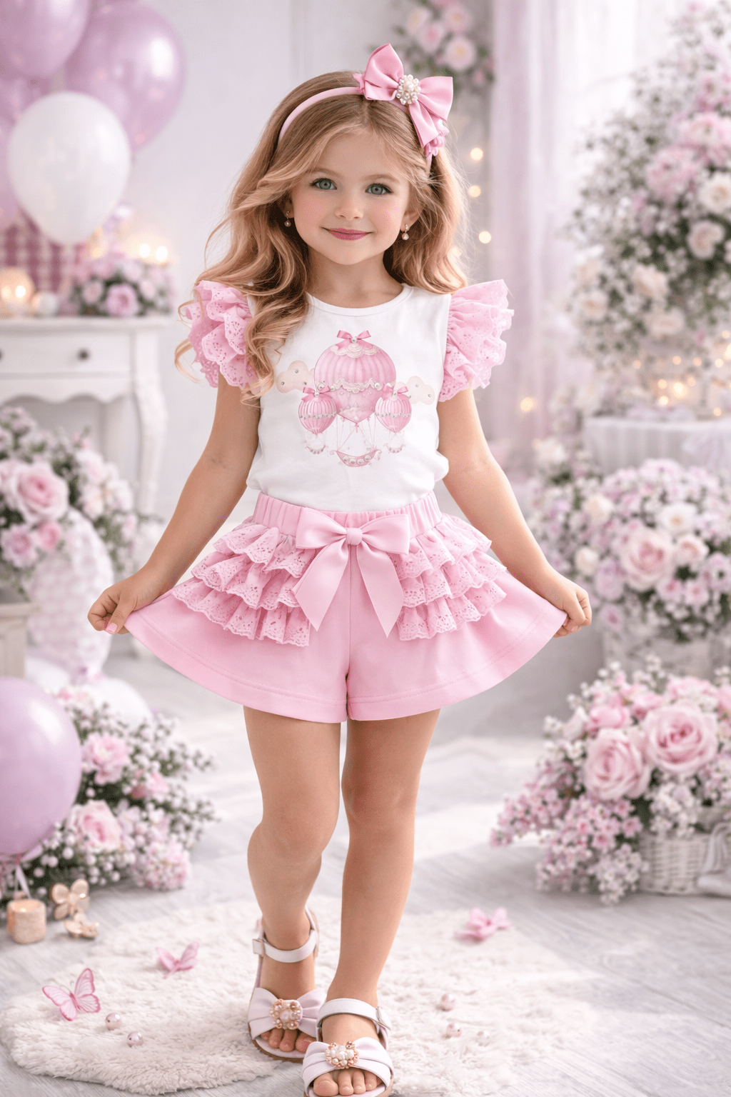 Giorgio Bambini SS26 - Girls Pink Hot Air Balloon Shorts Set