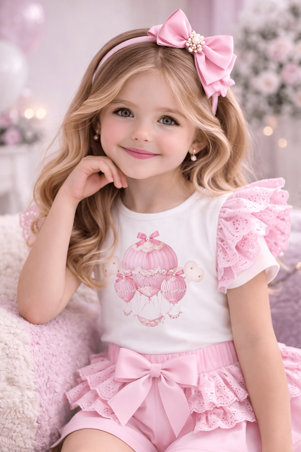 Giorgio Bambini SS26 - Girls Pink Hot Air Balloon Shorts Set